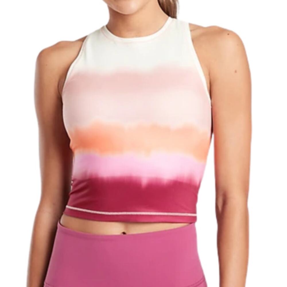 Athleta Shanti Printed Racerback Crop Tank Sea Spray Pink Plum Womens Size XS